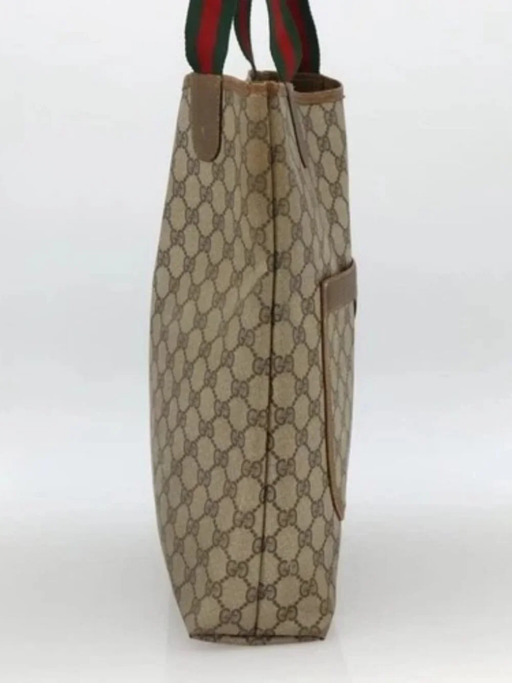 GUCCI GG Supreme Web Sherry Line Tote Bag PVC Beige Red 39 02 0031 Auth BA11570